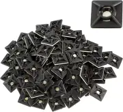 100 Pack Black Zip Tie Mounts, 3/4" Adhesive Mounting Squares, Cable Tie Mount,