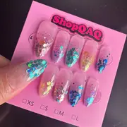 High-End Mermaid Chic - Handcrafted Press-On Nails – Summer Sparkle, Colorful Sequins, Premium Quality