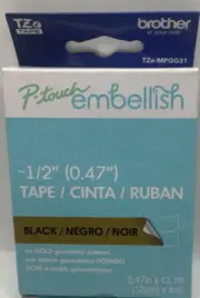 Brother P-touch Embellish Black Print on Gold Geometric Patterned Tape