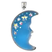 KIRKS FOLLY VENUS ILLUSION MOON SHADOW FOLDOVER PENDANT AQUA SILVER TONE