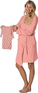 [Kic Kee Pants] KICKEE Women’s Storks Maternity/Nursing Robe with Layette Gown Set, Super Soft Viscose from Bamboo