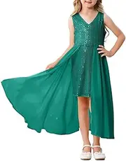[Uymwthl] Girls Sequin Dress Kids Elegant Sleeveless Sparkly Dress Fancy Birthday Party Pageant Dresses 6-13Y