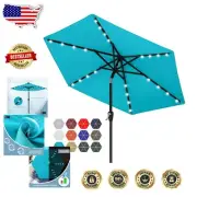 Durable Solar-Powered Lighted 7.5FT Turquoise Umbrella for Night and Day Use
