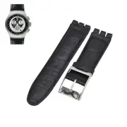 23mm Black Leather Watch Strap For Swatch XL Irony The Chrono YOS409