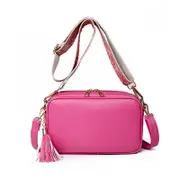 Women Fashion Double Strap Messenger Tassel Bag Shoulder Handbag,Rose