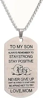 [BaBakiak] To My Son Necklace, Stainless Steel Tag Necklace Inspirational from Mom, one size, Stainless Steel, No Gemstone