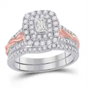 14kt Two-tone Gold Emerald Diamond Bridal Wedding Ring Band Set 1 Ctw