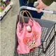 Ohaya Vintage 粉色糖果機 購物袋  環保刺繡大容量手提包斜背包 手拎包 環保布袋