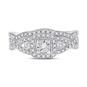 14k White Gold Round Diamond Twist Bridal Wedding Ring Set 1/4 Cttw