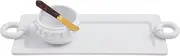 Mud Pie Loop Handle Dip Tidbit 2 3 Dia | Spreader 5 1/2", Tray 5 3/4" x 13 1/4", White