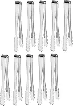 BESTYASH 10Pcs Stainless Steel Ice Tongs with Teeth Slip Design for Ice Cubes Sugar Cubes and Lemon Slices for Home Kitchen and Cocktails