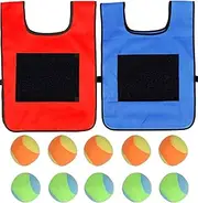 Set of 2 Sticky Ball Vests, People Ball Game Set, Velcro Ball Game for Children, Indoor and Outdoor Throwing Games, Children's Gift with 10 Cotton Balls (Red + Blue)