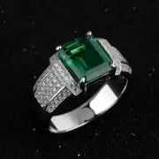 2Ct Emerald Cut Simulated Emerald Men's Engagement Ring Sterling Silver925