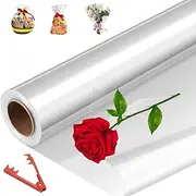 Clear Cellophane Wrap Rolls Set - 40cm X 30m Florist Cellophane Wrap Roll With Piercing Forceps 2.5 Thick Crystal Clear Plastic Wrapping Wide Gift Wrapping Paper for Gift Baskets, Candy, Crafts, Flowers
