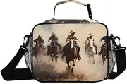Group Cowboys Horse Insulated Lunch Box for Women Men - Ideal for Work, Picnics - Includes Adjustable Shoulder Strap