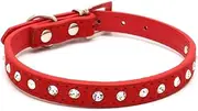 Dogs Kingdom 10 "-16.5" Total Length Suede Skin Jeweled Rhinestones Pet Dog Collar Sparkly Crystal Diamonds Studded Leather Puppy Dog Cat Collar Red Xs