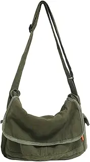 AIMALL Canvas Messenger Bag for Men and Women, 14.9 x 10.23 x 4.72 Inches, Durable Crossbody Shoulder Bag with Adjustable Strap and Multiple Compartments, Green