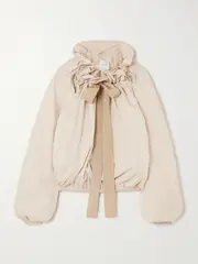 [Patou] Patou - Iconic Volume Grosgrain-trimmed Gathered Cotton-faille Top - Cream - FR 42 FR 42 Cream