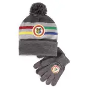 Harry Potter Boy's / Kids Hogwarts Crest Pompom Hat & Gloves Set (Grey, OSFA)