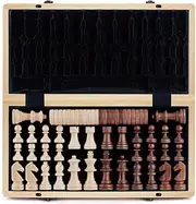 A&A 15 inch Wooden Folding Chess & Checkers Set w/ 3 Inch King Height Staunton Chess Pieces / 2 Extra Queens