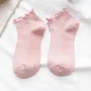 Breathable Super Thin Spring Summer Cotton Women's Socks Boat Socks Ankle Short Frilly Ruffle Socks pink