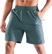 [Gsywaipei] Men's Running Shorts Basic Zipper Pocket Elastic Waist Athletic Workout Fitness Short Outdoor Shorts Exercise Hiking