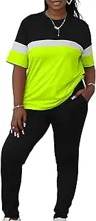 [LovelyWholesale] Neon Two Piece Outfit for Casual 2 Piece Tracksuit with Neon Shirt and Black Shorts Set