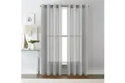 1 Pair Linen Sheer Grey Curtains Window Treatment Nickel Eyelet Draperies for Living Room (2 Panels) - Dove Gray