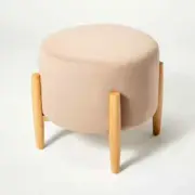 Elroy Round Velvet Ottoman with Wooden Legs Light Brown - Threshold designed NEW