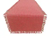 Table Runner, Christmas Red & Green Woven Fringed, 100% Cotton, Size 14x72 Inch.