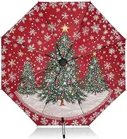 [PDZRMY] UV Protection Travel Umbrella Christmas Trees Snowflake Compact for Rain and Sun - Auto Open and Close UPF 50+ Windproof Portable 46” Sun Umbrella for Women and Men