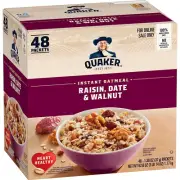 Quaker Instant Oatmeal, Raisin, Date and Walnut, Individual Packets, (Pack of 48