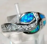 Australian Opal Inlay & White Topaz 925 Sterling Silver Ring Jewelry Sz 8 TD2