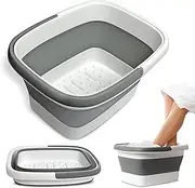 Mantello Collapsible Foot Bath Foot Soaking Tub | Portable Foot Spa Pedicure Bowl | Large Basin to Soak & Wash Feet | Folding Bucket with Carry Handle | White & Grey, Blue, Green [White & Grey]