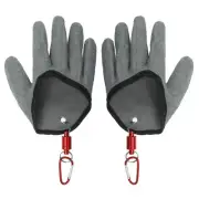 1 Pair Fishing Gloves with Alloy Magnet Release Non-Slip Puncture Resistant Grey