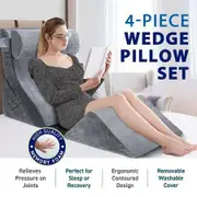 4 Pcs Bed Wedge Pillow Set Neck Back Head Leg Support Velvet Fabric Adjustable Triangular Cushion Memory Foam