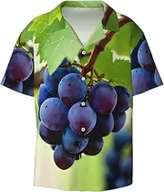 [YANYU] Grape Print Hawaiian Shirts Men Short Sleeve Button Down Cuban Collar Shirt Summer Beach Days