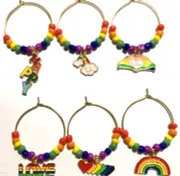 HAND CRAFTED BEADED RAINBOW GIFT IDEA WINE GLASS CHARMS AS PICTURED 6pc set #1