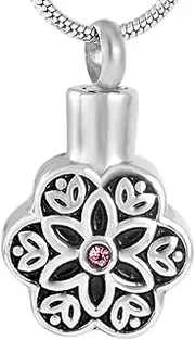 BIAIHQIE Stainless Steel Vintage Pattern Flower Shaped for Ashes Urn Souvenir Pendant Necklace Jewelry,4