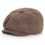 Boy-Newsboy-Cap-Kids-Cotton-Beret - Vintage Tweed Flat Cabbie 4-9 Years Coffee