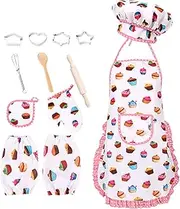 Kids Cooking and Baking Set 11 PCS with Chef Hat Apron Oven Mitt Oversleeves Kitchen Utensils Children Chef Role Playset Educational Girls Boys Unisex