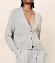 NWT!! Banana Republic RT$120 Light Gray Demi Cotton-Silk Crop Cardigan Sweater S