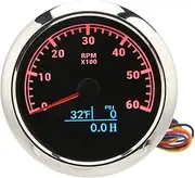 Brilluxa Tachometer Gauge, Waterproof RPM Meter, Compatible with RV Yacht DC 9-32V, Red Backlit Tachometer, 6000RPM Engine Monitoring