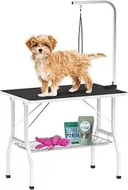 Advwin Pet Dog Grooming Table, Foldable and Portable Height Adjustable Arm 1 Loop Non-Slip Tabletop W/Basket for Cats Dogs