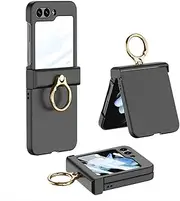 for Samsung Galaxy Z Flip 5 Case Matte Ring Bracket Shell Membrane Integrated Folding Protective Cover,Black,for Galaxy Z Flip 5