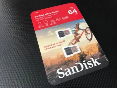 2X SANDISK 64GB ULTRA PLUS MICROSDXC UHS-I CARDS WITH SD ADAPTERS