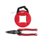 Milwaukee Steel Fish Tape 1/8" x 240' + 7-in-1 Combination Wire Strippers Pliers