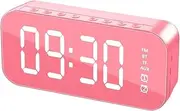 Leona Co Mirror Digital Alarm Clock with Bluetooth Speaker, Desk Clock for Bedroom/Office, Small Table Clock with Alarms, Snooze, Temperature, Night Mode, LED Display, 24H Format (Pink)