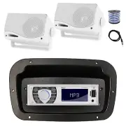 Pyle Marine Radio, Adapter,Spa Bezel, Antenna,Wire, 2x 3.5'' 200W White Speaker