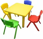 Kid's Adjustable Square Yellow Table & 4 Mixed Chairs Set